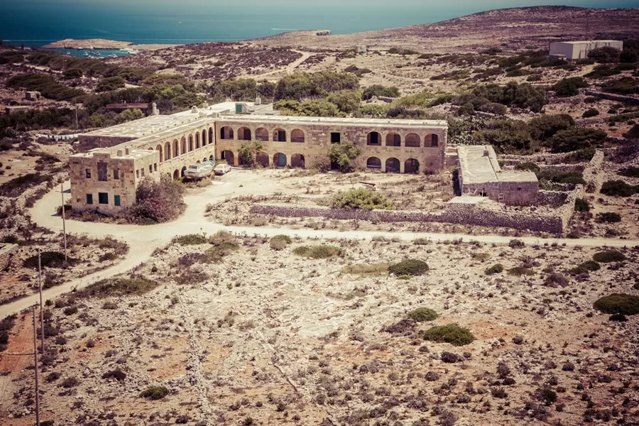 aerial view of the old hospital of comino