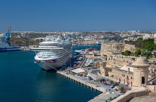 cruise liner docked at Valletta harbour