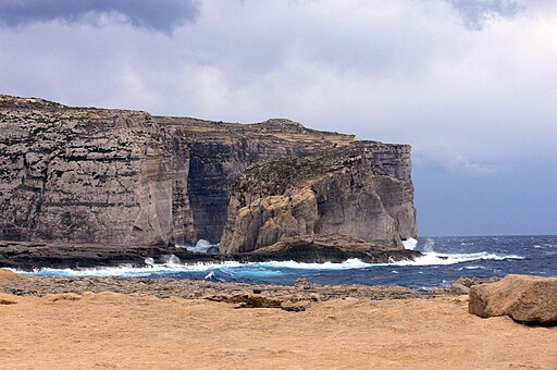 sea crashing into Fungus rock at Dwejra, Gozo