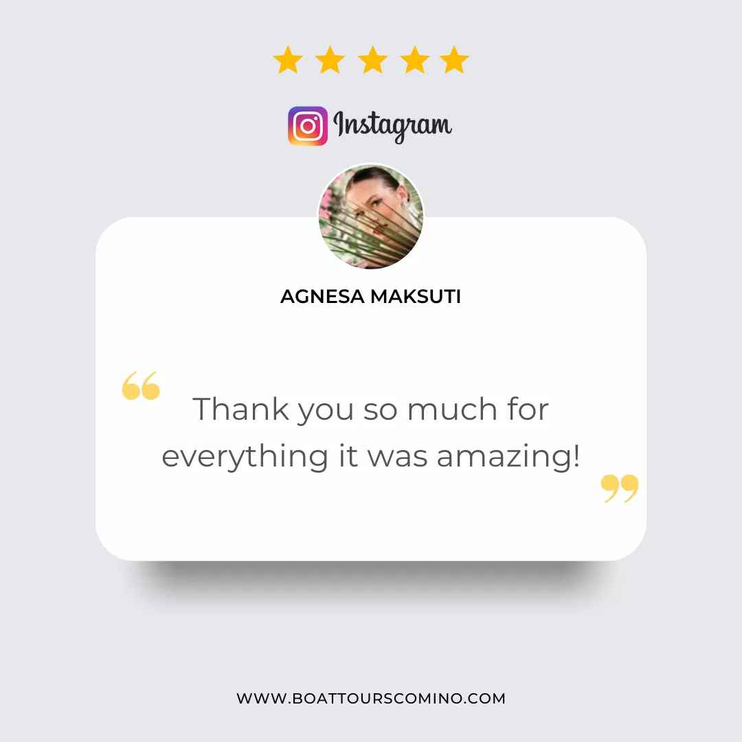 five star customer review on Instagram for boattourscomino.com